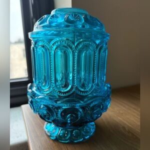 L. E. Smith “Moon and Stars” Vintage Fairy Lamp in Colonial Blue EUC 7” Tall